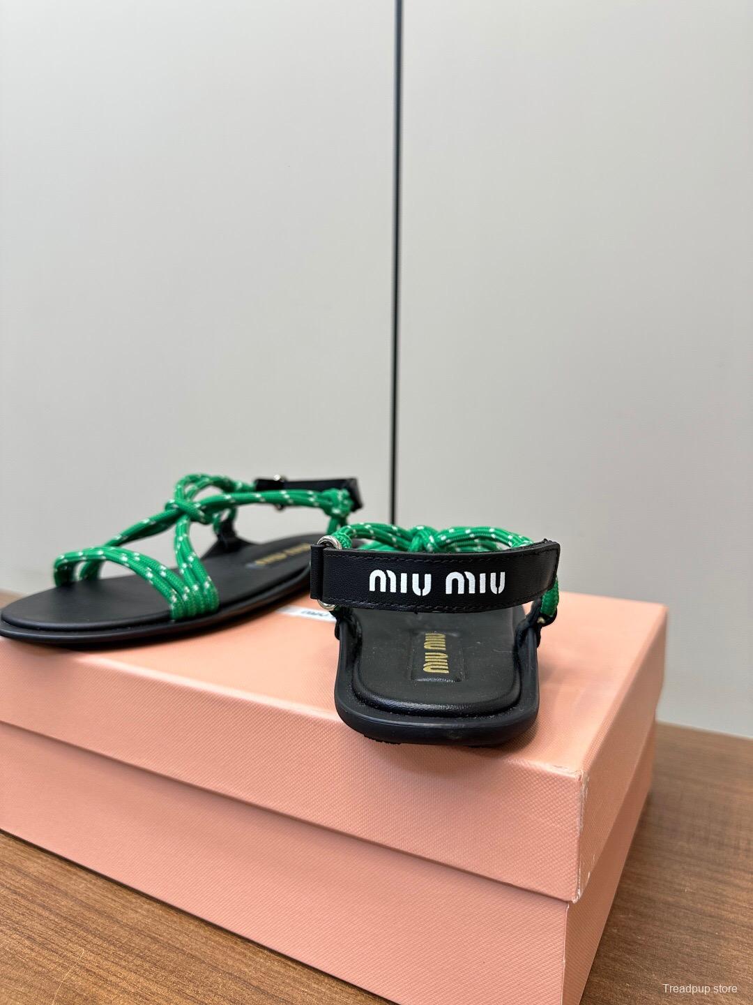 2025 Women Miu Miu Green Leather Sandals