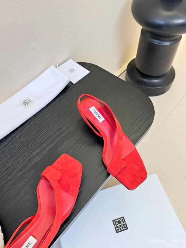 2025 Women Toteme Red Suede Slingback Kitten Heel