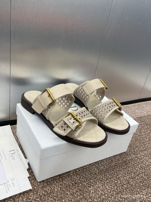 2025 Women Dior Beige Calfskin Leather Slippers KFY00300