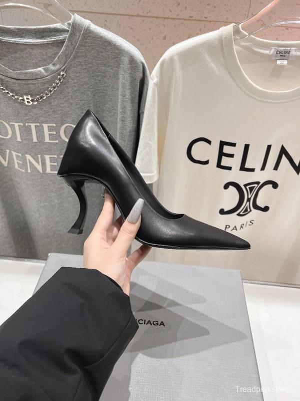 2025 Women Balenciaga Black Leather High Heels