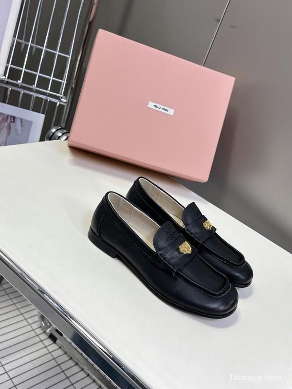 2025 Women Miu Miu Black Leather Loafers