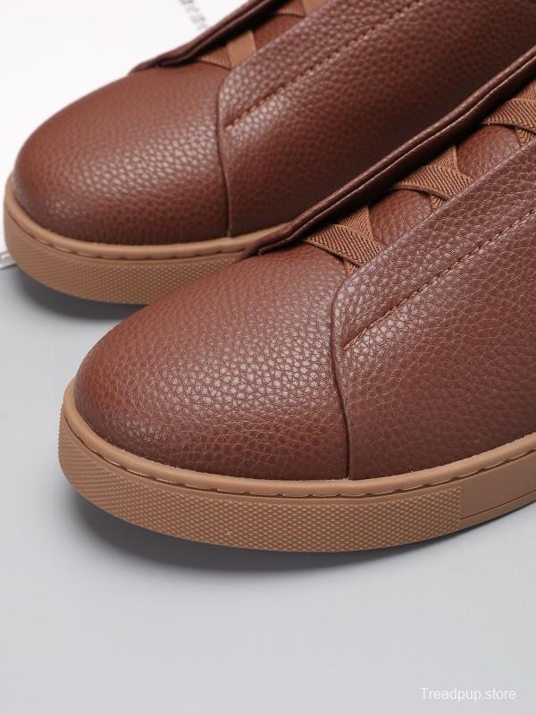 2024 Men Ermenegildo Zegna Brown Leather Low Top Sneakers MJ00240