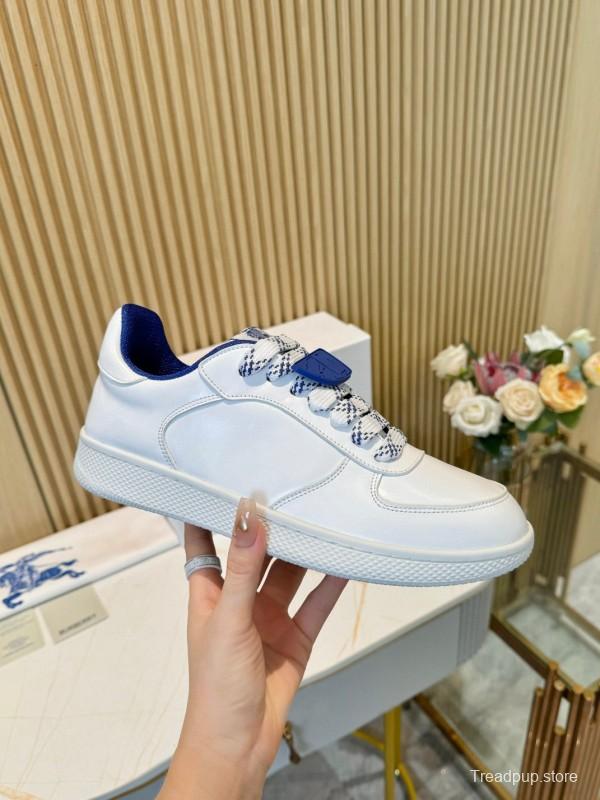 2024 Men Burberry White Blue Calf Leather Casual Sneakers MJ00330