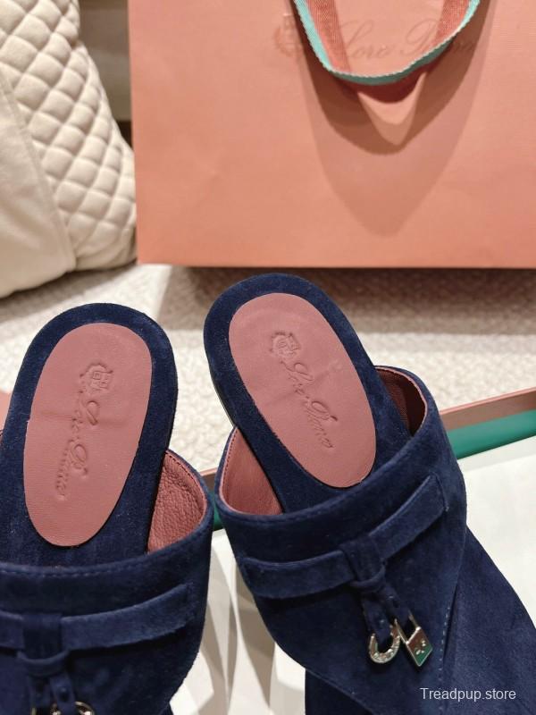 2025 Slippers Le Parmentier Navy Blue Suede Slippers LY00250