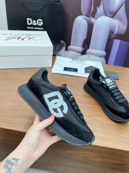 2025 Unisex Dolce & Gabbana Black Mesh Suede PU Sole Sneakers LY00300