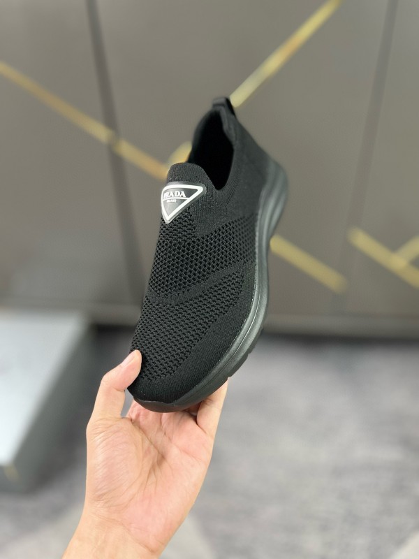 2024 Men Prada Black Knit Sneaker MJ00230