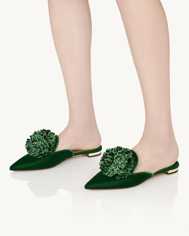 2025 Women Aquazzura Green Velvet Slippers