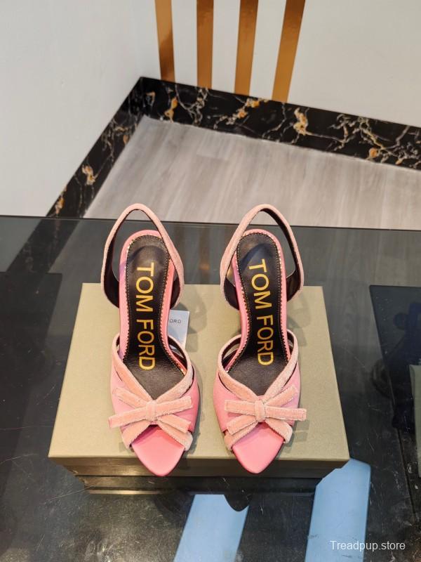 2025 Women TOM FORD Pink Velvet High Heel Sandals KFY00300