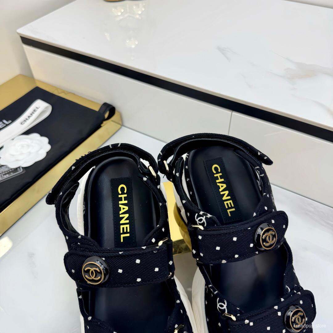 2025 Womens Chanel Black Velvet Sandals Logo Platform LY00330