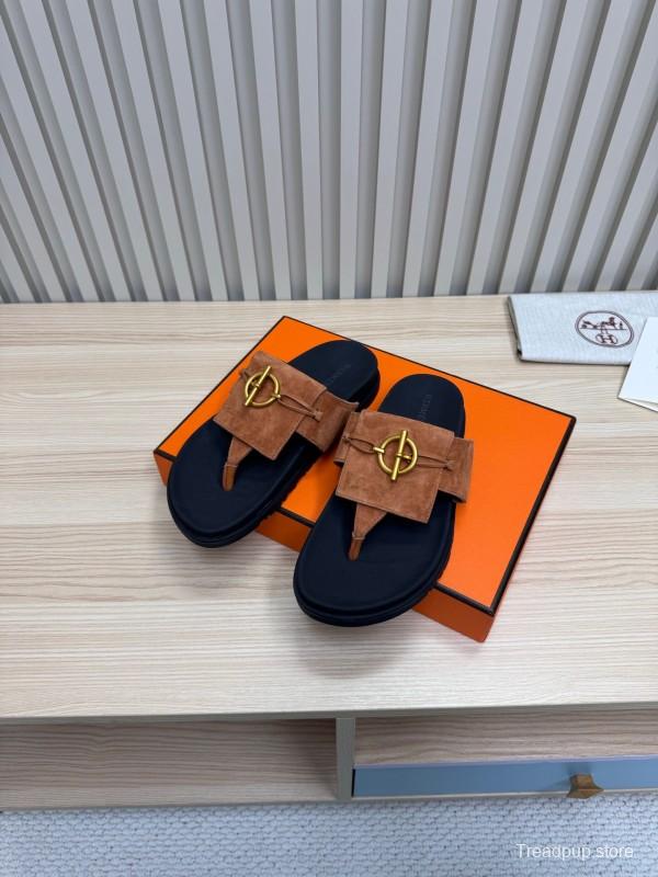 2025 Slippers Hermès Brown Suede Slippers