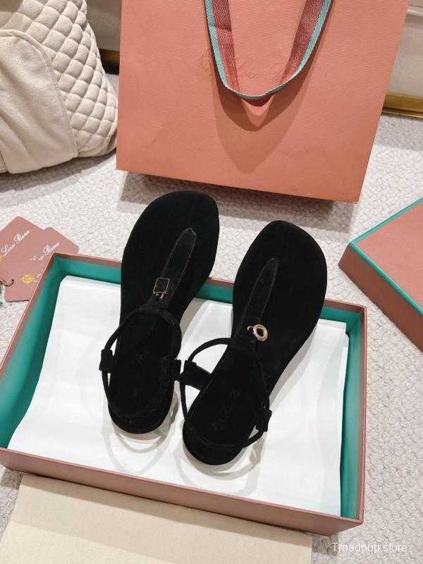2025 Women LP Black Suede Sandals LY00000