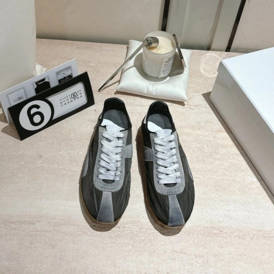 2025 Unisex Maison Margiela Black Grey Nylon Suede Sneakers Distressed LY00360
