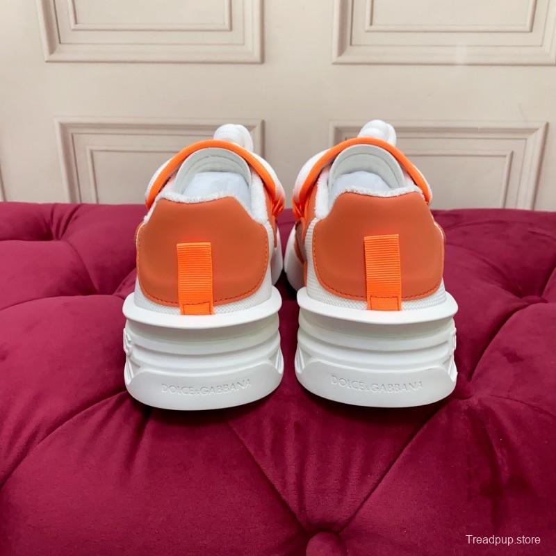 2025 Unisex Dolce & Gabbana Orange White Mesh Leather Sneakers