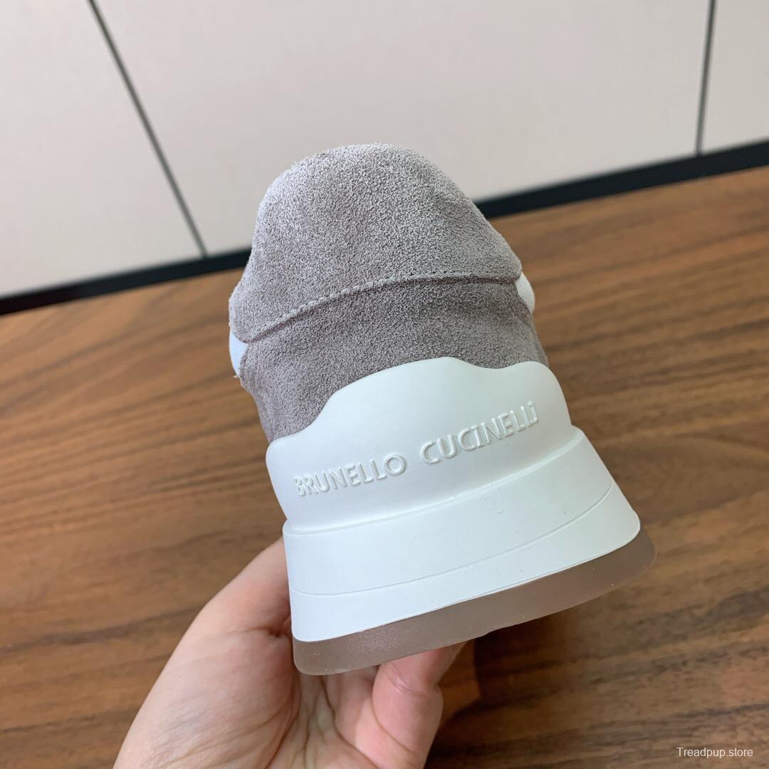 2025 Unisex Brunello Cucinelli Black Grey White Suede Leather Casual Sneakers LY