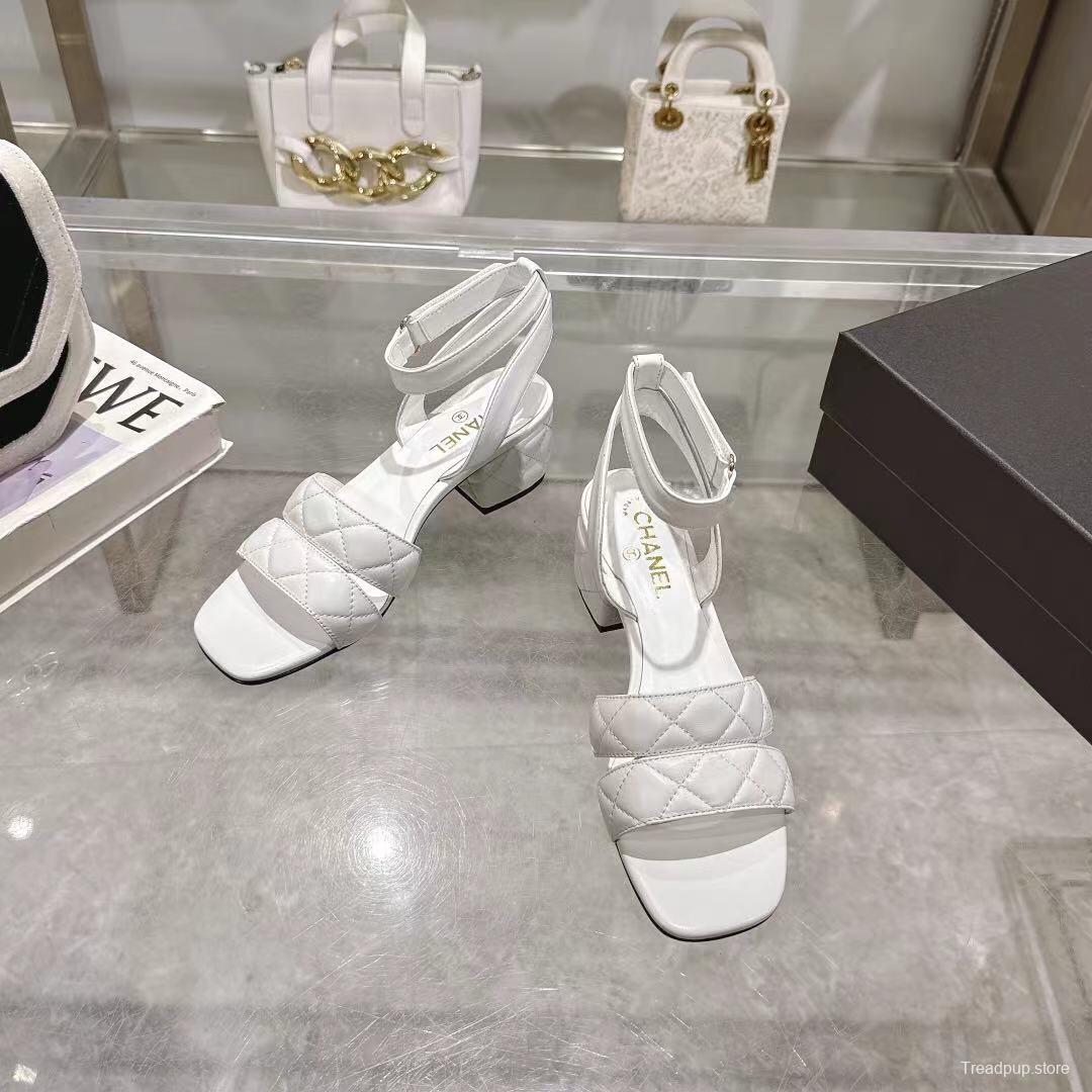 2025 Women Chanel White Leather Sandals LY00280