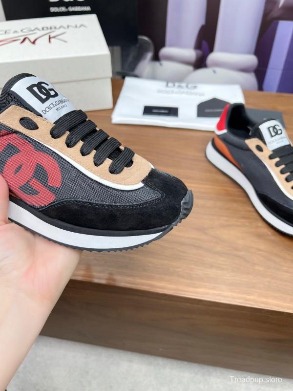2025 Unisex Dolce & Gabbana Black Brown Red PU Leather Mesh Casual Sneakers LY00300