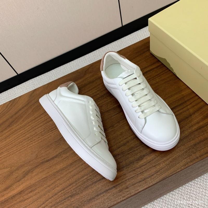 2025 Men Brunello Cucinelli White Leather Casual Sneakers Handmade KFY00310(M)