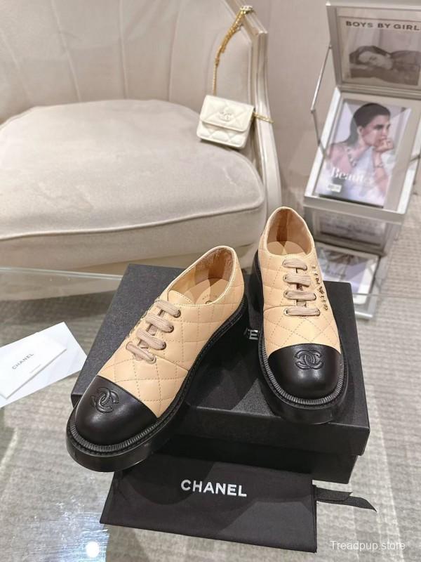 2025 Women Chanel Beige Black Leather Platform Oxford B2099