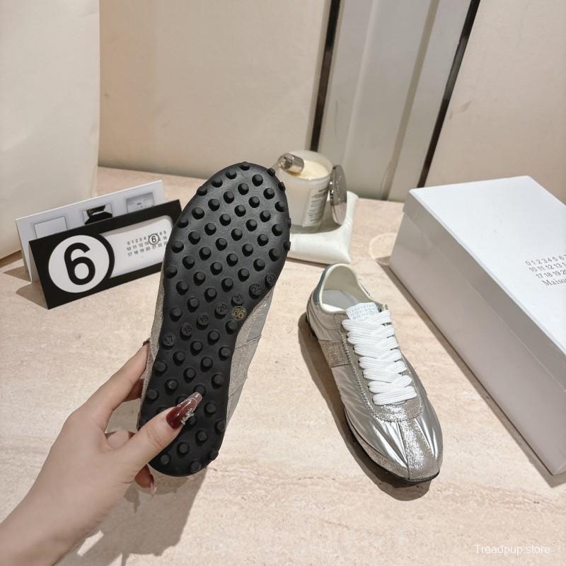 2025 Unisex Maison Margiela Silver Grey Nylon Suede Sneakers Distressed