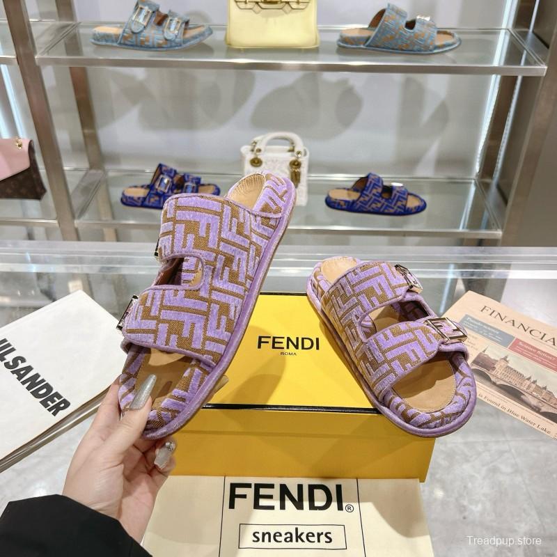 2025 Slippers Fendi Purple Fabric Buckle FF Jacquard MJ00230