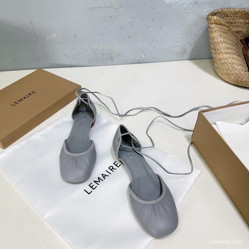 2025 Women LEMAIRE Light Grey Leather Ballet Flats