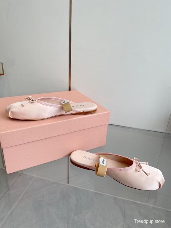 2025 Women Miu Miu Pink Satin Ballet Flats KFY00280