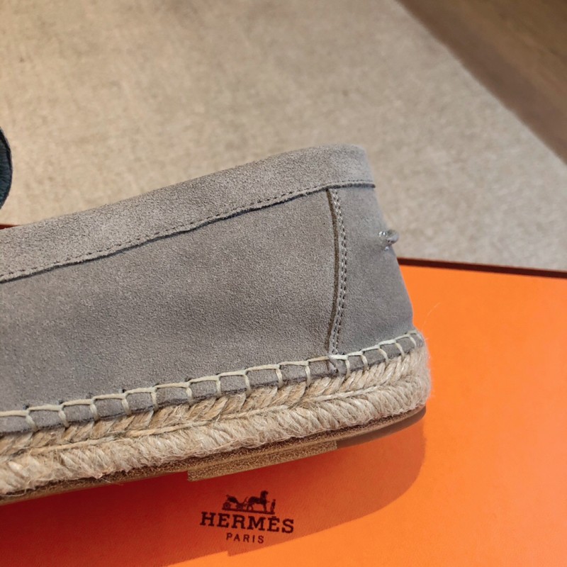 2025 Unisex Hermès Light Grey Calfskin Suede Loafers AS00380
