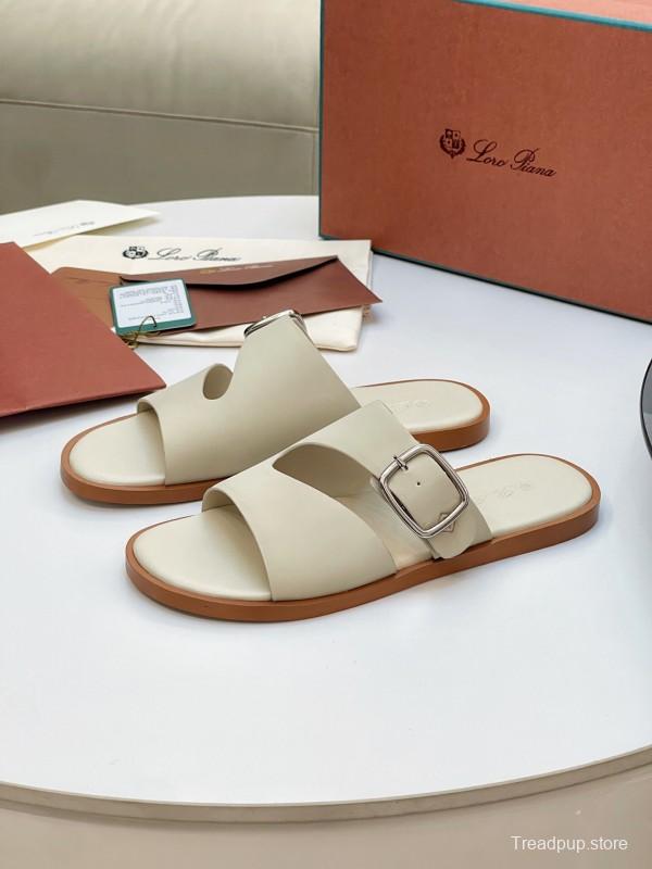 2025 Men Loro Piana Ivory Leather Slippers AS00250