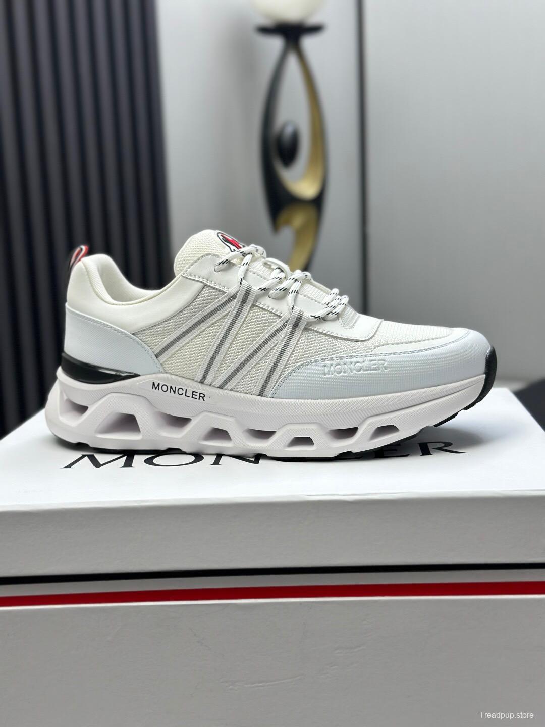 2025 Unisex Moncler White Black Synthetic Leather Outdoor Sneakers KFY00390