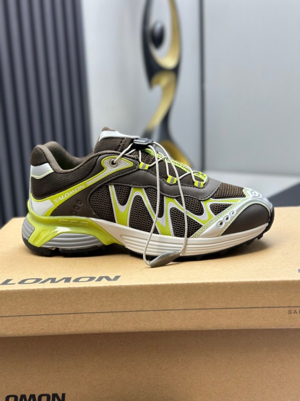 2025 Unisex SALOMON Brown White Cream Leather Mesh Sneakers AS00320