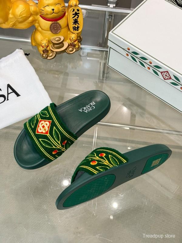 2025 Men CASA BLANCA Green Embroidery Slippers Original Embroidery KFY00160