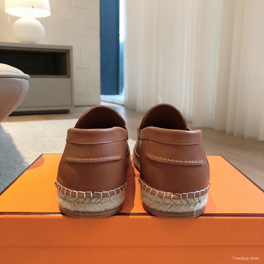 2025 Unisex Hermès Brown Leather Loafers AS00380
