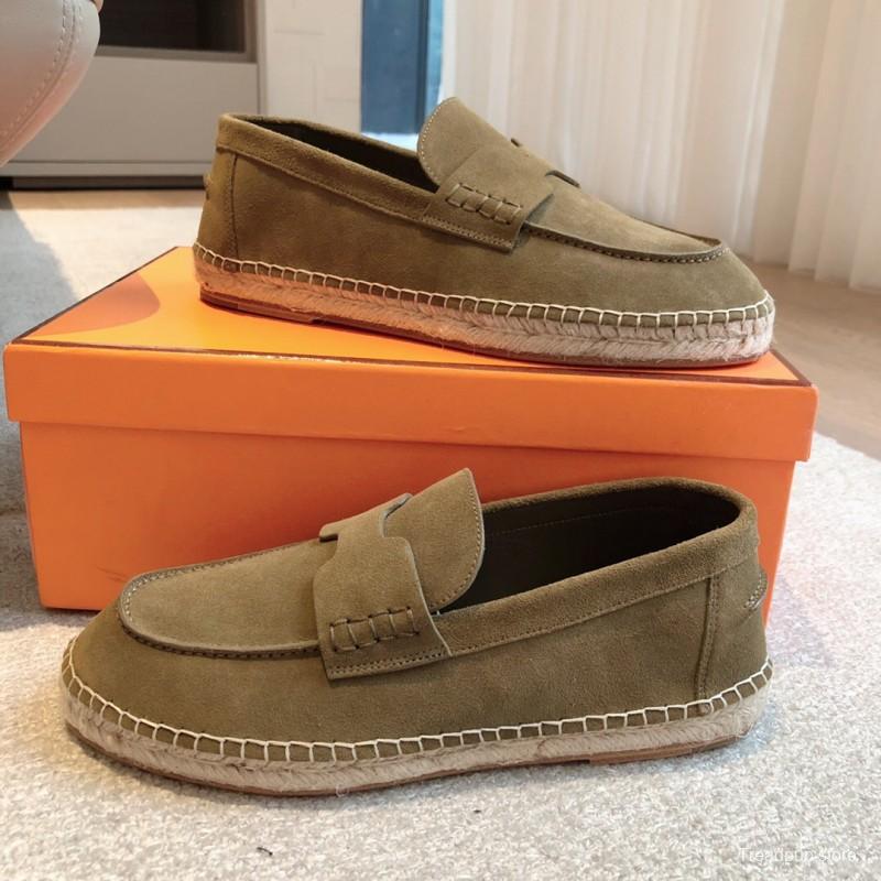 2025 Unisex Hermès Eclair Brown Suede Calfskin Loafers AS00380
