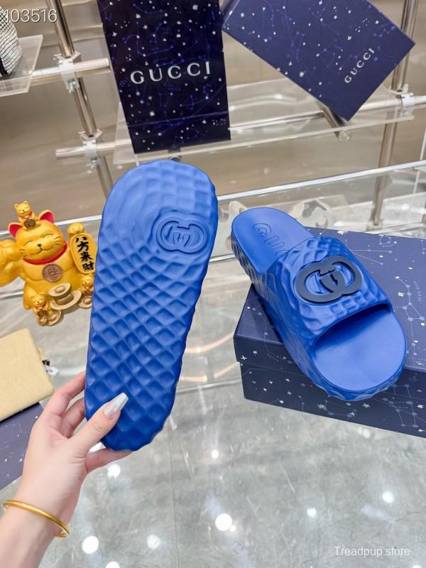 2025 Men Gucci Blue Rubber Slippers Interlocking G KFY00170