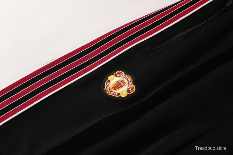 25/26 Manchester United Black Full Hoodie Zipper Jacket +Long Pants