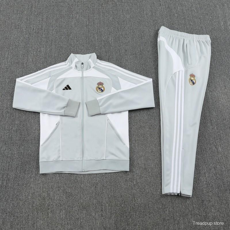 25/26 Real Madrid Grey Full Zipper Jacket + Long Pants