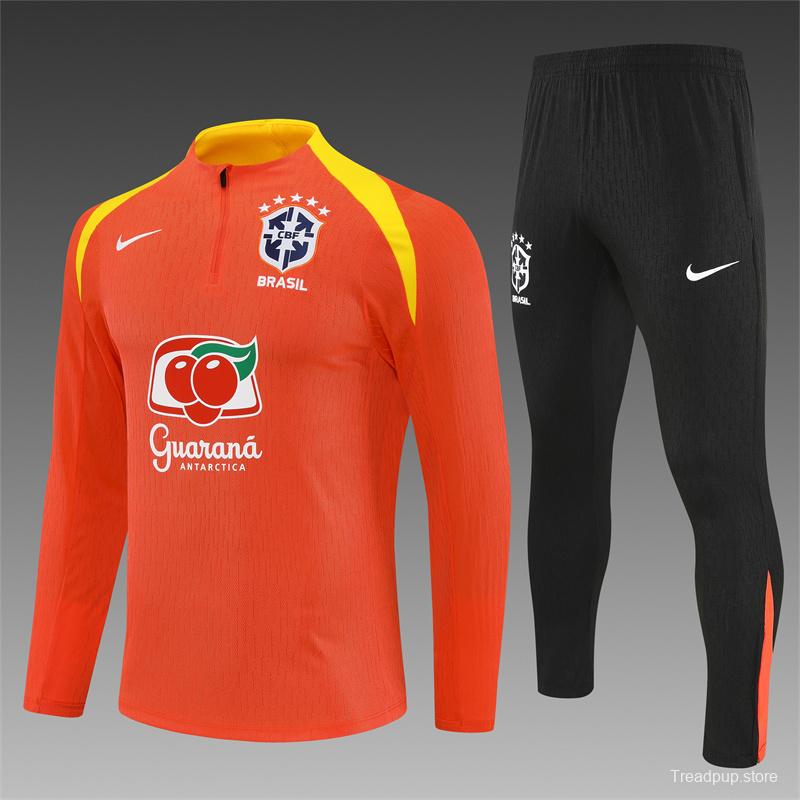 Player Version 25/26 Brazil Orange Half Zipper Jacket+Long Pants