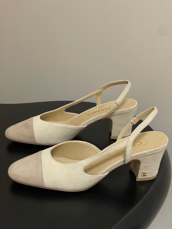 Chanel Sling-back Two-tone Suede Slingback Sandals Flat/Heeled - KFY00280