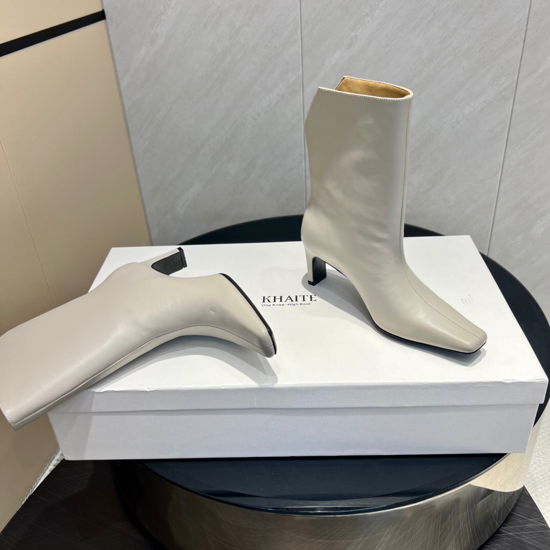 Khaite 2025 SS Fashion Square Toe Slip-On Ankle Boots - KFY00390