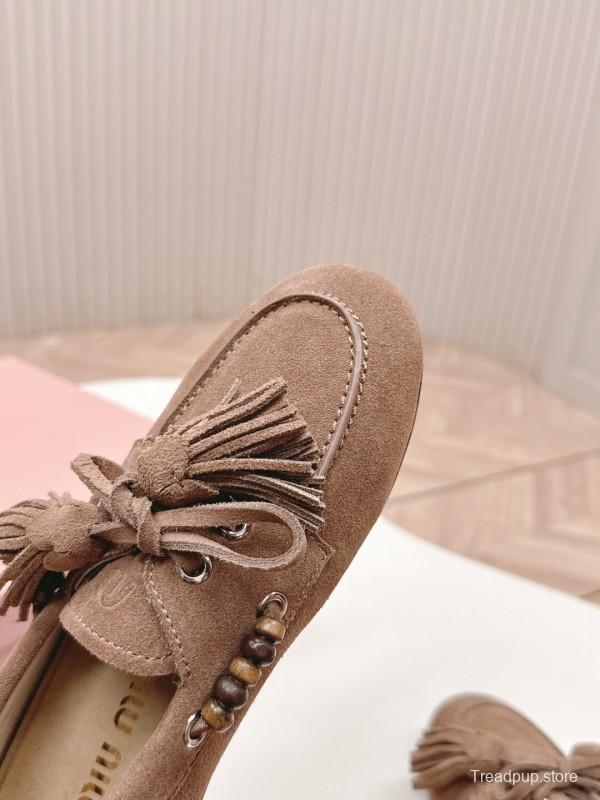 Miu Miu Fall/Winter 2025 Tassel Loafer Mule with Bead Accents - LY00330