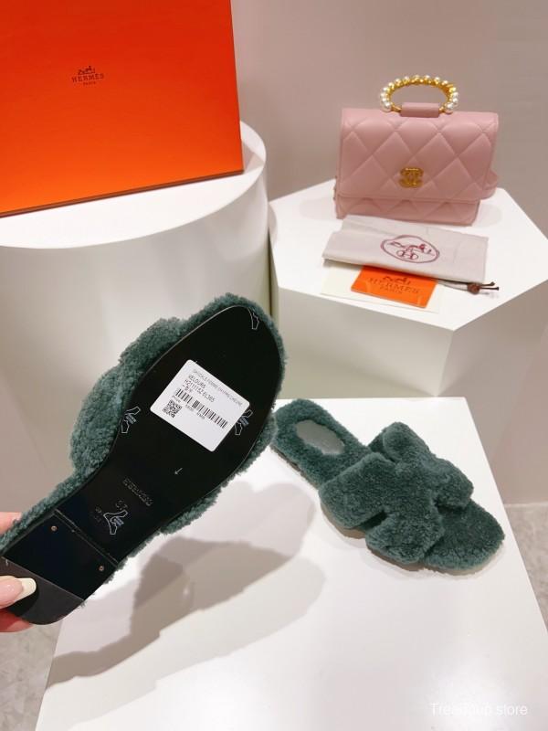 H Teddy Wool H Slippers Flat Sole Winter Edition - LY00240