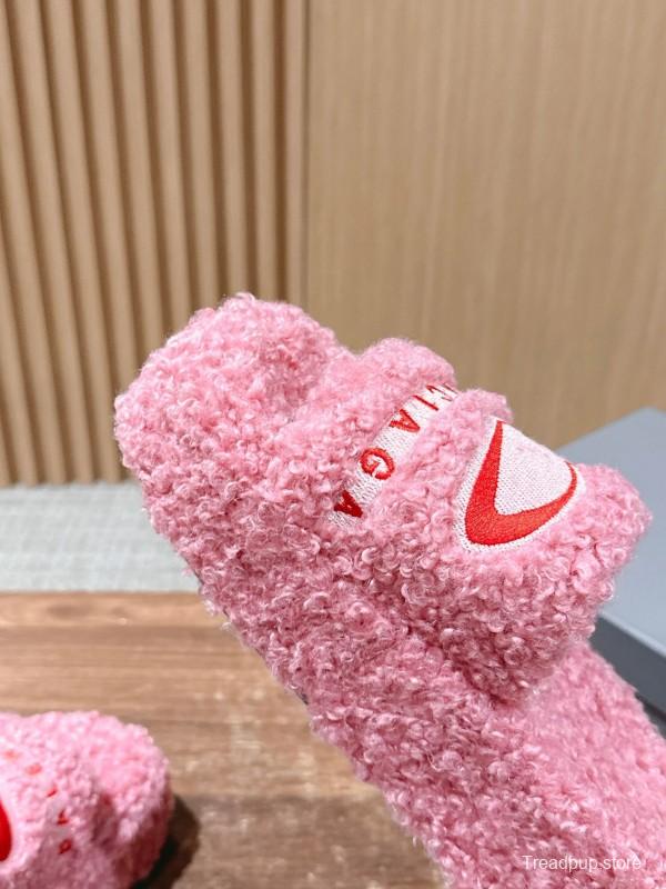 Balenciaga 2025 SS Qixi Limited Series Letter Embroidery Platform Shearling Slippers - AS00200