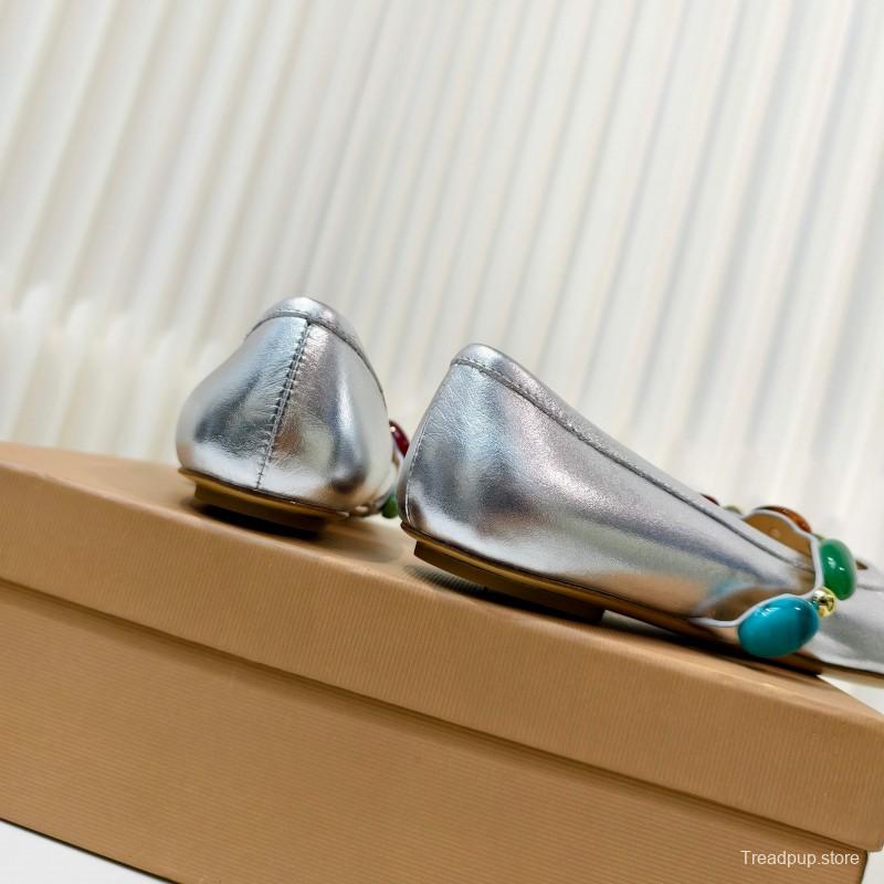 Gianvito Rossi Bohemian Style Turquoise Flat Ballet Shoes - LY00320