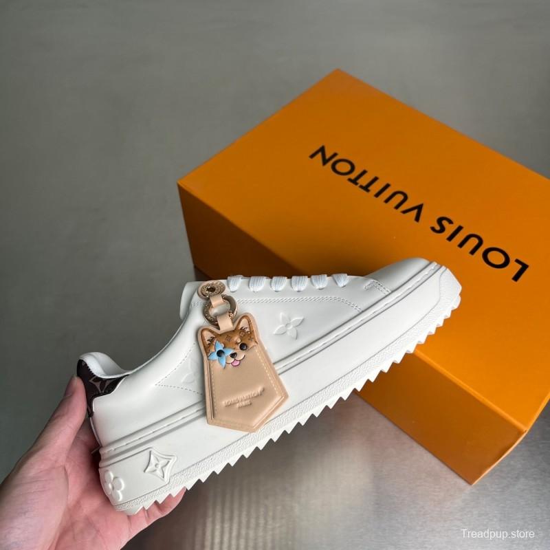 Louis Vuitton Takashi Murakami x LV Time Out Cherry Blossom Series Leather Round Toe Flat Low-Top Sneakers - YC