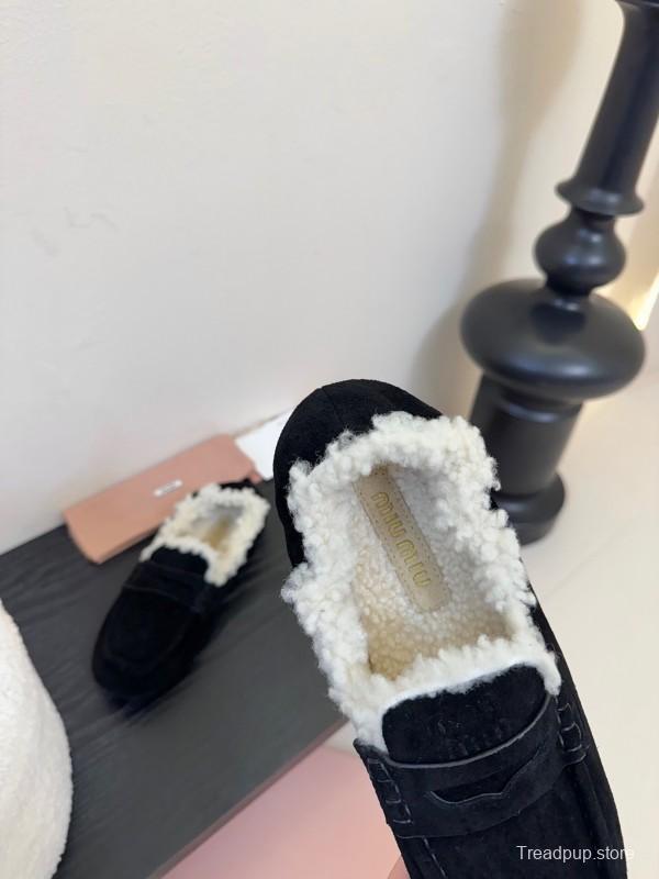 MIUMIU Thick Sole New British Style Wool Loafer Cotton Shoes - KFY00320