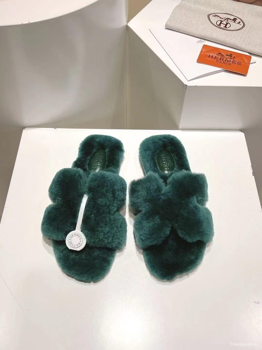 H Home Love Drag Autumn Winter Flat Wool Slippers - 2025SS