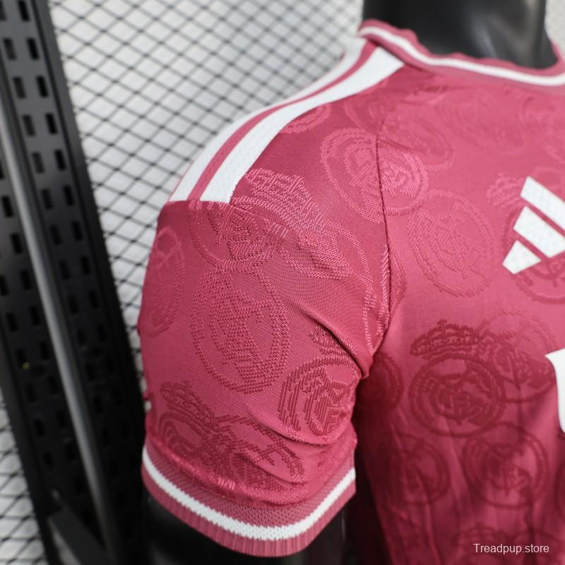 25/26  Player Version Real Madrid Third Dark Pink with all-over embossed crest pattern Jersey