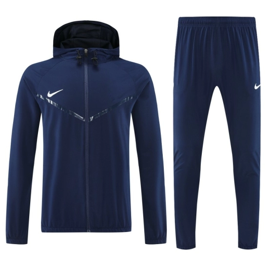 26/27 Nike Navy Blue With White logo Full Zipper Hooded Jacket Tracksuit + Long Pants