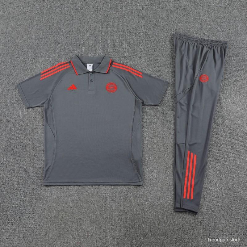 26/27 Bayern Munich  Grey  Polo Training Shirt + Long Pants Tracksuit