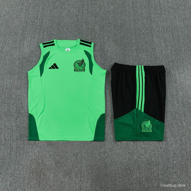 26/27  Mexico Green Sleeveless Training Vest + Black Shorts Set